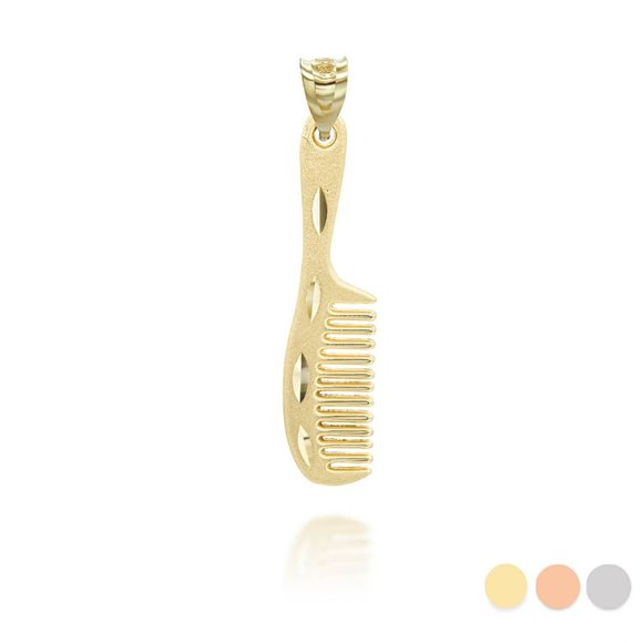 14K Solid Gold Hair Comb Pendant Charm - Yellow, Rose, or White